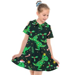 Christmas-funny-pattern Dinosaurs Kids  Short Sleeve Shirt Dress