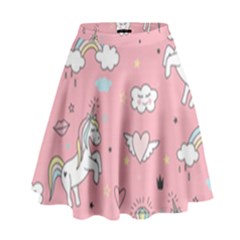 Cute-unicorn-seamless-pattern High Waist Skirt