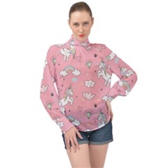 Cute-unicorn-seamless-pattern High Neck Long Sleeve Chiffon Top