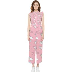 Cute-unicorn-seamless-pattern Women s Frill Top Chiffon Jumpsuit