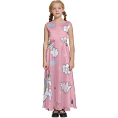 Cute-unicorn-seamless-pattern Kids  Satin Sleeveless Maxi Dress
