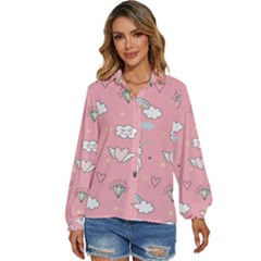 Cute-unicorn-seamless-pattern Women s Long Sleeve Button Up Shirt