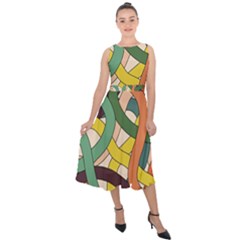 Snake Stripes Intertwined Abstract Midi Tie-back Chiffon Dress by Vaneshop