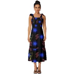 Background Pattern Graphic Tie-strap Tiered Midi Chiffon Dress by Vaneshop