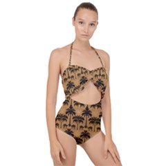 Camel Palm Tree Scallop Top Cut Out Swimsuit by Vaneshop