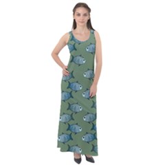 Fishes Pattern Background Theme Sleeveless Velour Maxi Dress