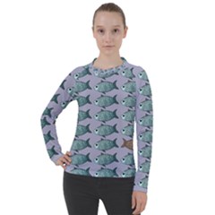 Fishes Pattern Background Theme Art Women s Pique Long Sleeve Tee