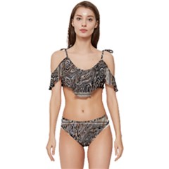 Zebra Abstract Background Ruffle Edge Tie Up Bikini Set	 by Vaneshop