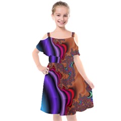 Colorful Piece Abstract Kids  Cut Out Shoulders Chiffon Dress