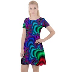 Abstract Piece Color Cap Sleeve Velour Dress 