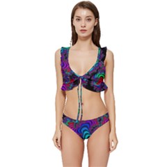 Abstract Piece Color Low Cut Ruffle Edge Bikini Set by Vaneshop