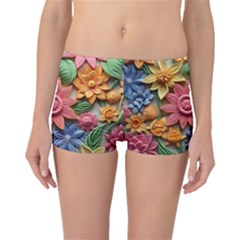 Flower Bloom Embossed Pattern Boyleg Bikini Bottoms by Vaneshop