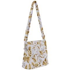 Flowers Gold Floral Zipper Messenger Bag