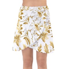 Flowers Gold Floral Wrap Front Skirt by Vaneshop
