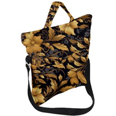 Flower Gold Floral Fold Over Handle Tote Bag