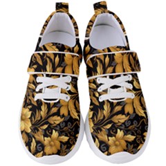 Flower Gold Floral Women s Velcro Strap Shoes by Vaneshop