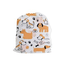 Seamless Pattern Of Cute Dog Puppy Cartoon Funny And Happy Drawstring Pouch (large)