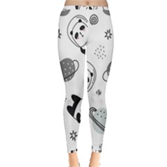 Panda Floating In Space And Star Inside Out Leggings by Wav3s