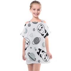 Panda Floating In Space And Star Kids  One Piece Chiffon Dress