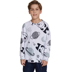 Panda Floating In Space And Star Kids  Long Sleeve Jersey by Wav3s