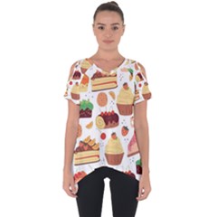 Seamless Pattern Hand Drawing Cartoon Dessert And Cake Cut Out Side Drop Tee by Wav3s