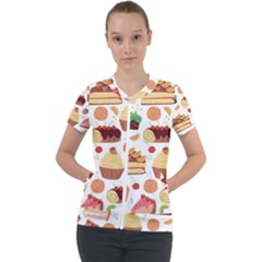 Seamless Pattern Hand Drawing Cartoon Dessert And Cake Short Sleeve Zip Up Jacket by Wav3s