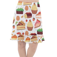 Seamless Pattern Hand Drawing Cartoon Dessert And Cake Fishtail Chiffon Skirt by Wav3s