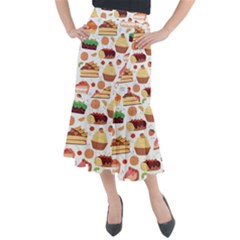 Seamless Pattern Hand Drawing Cartoon Dessert And Cake Midi Mermaid Skirt by Wav3s