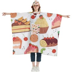 Seamless Pattern Hand Drawing Cartoon Dessert And Cake Women s Hooded Rain Ponchos by Wav3s