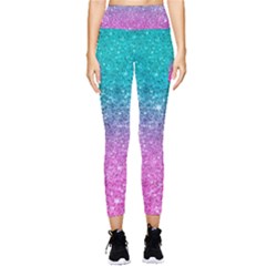 Pink And Turquoise Glitter Pocket Leggings  by Wav3s