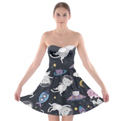 Space Cat Illustration Pattern Astronaut Strapless Bra Top Dress by Wav3s
