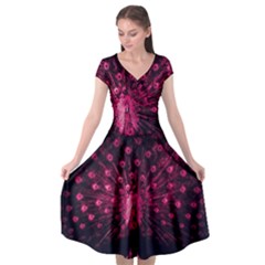 Peacock Pink Black Feather Abstract Cap Sleeve Wrap Front Dress by Wav3s