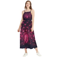 Peacock Pink Black Feather Abstract Boho Sleeveless Summer Dress