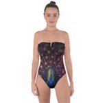 Peacock Feathers Tie Back One Piece Swimsuit