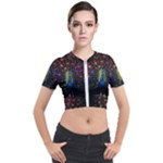 Peacock Feathers Short Sleeve Cropped Jacket