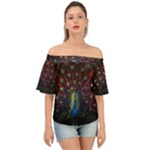 Peacock Feathers Off Shoulder Short Sleeve Top