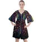 Peacock Feathers Boho Button Up Dress