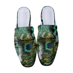 Peacock Feathers Blue Green Texture Women s Classic Backless Heels by Wav3s