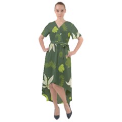 Cute Dinosaur Pattern Front Wrap High Low Dress by Wav3s