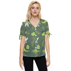 Cute Dinosaur Pattern Bow Sleeve Button Up Top by Wav3s
