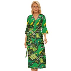 Dino Kawaii Midsummer Wrap Dress by Wav3s