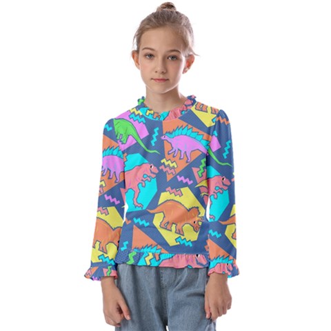 Dinosaur Pattern Kids  Frill Detail Tee by Wav3s