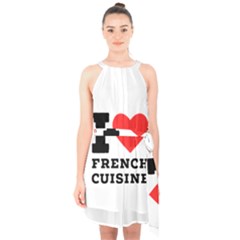 I Love French Cuisine Halter Collar Waist Tie Chiffon Dress by ilovewhateva