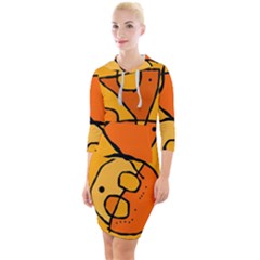 Mazipoodles In The Frame - Orange Quarter Sleeve Hood Bodycon Dress by Mazipoodles