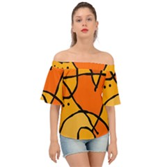 Mazipoodles In The Frame - Orange Off Shoulder Short Sleeve Top by Mazipoodles