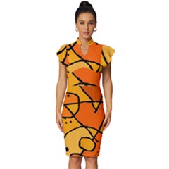 Mazipoodles In The Frame - Orange Vintage Frill Sleeve V-neck Bodycon Dress by Mazipoodles