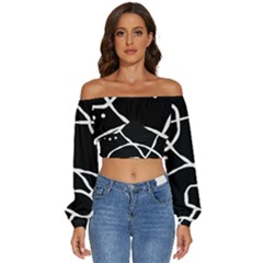 Mazipoodles In The Frame - Black White Long Sleeve Crinkled Weave Crop Top by Mazipoodles