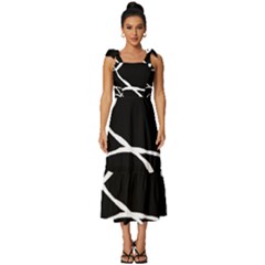 Mazipoodles In The Frame - Black White Tie-strap Tiered Midi Chiffon Dress by Mazipoodles