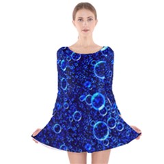 Blue Bubbles Abstract Long Sleeve Velvet Skater Dress