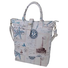 Nautical Lighthouse Vintage Postcard French Writing Buckle Top Tote Bag by Vaneshop